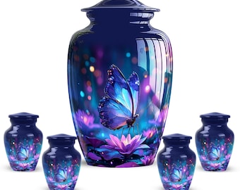 Personalized Blue Butterfly Cremation Urn for Ashes - Small Memorial Keepsake Urn - Lotus Mini Urn for Human - Burial Urns Urn For Women