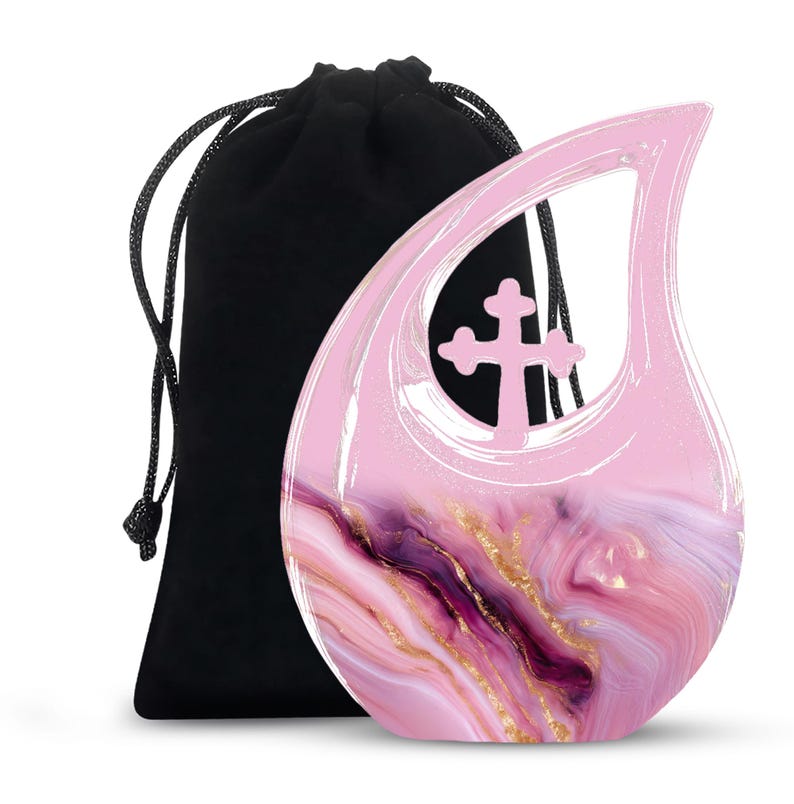 Pink & Purple Memorial Jar with Silver Filigree – Ashes Storage Urn

Gift-Ready Cremation Urn – Purple and Pink Funeral Keepsake with Pouch