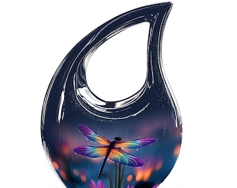 Dragonfly Cremation Urn for Ashes - Blue Memorial Human Ashes Urn - Decorative Funeral Urn for Loved One - Lotus Funeral Urn - Blue Mini Urn