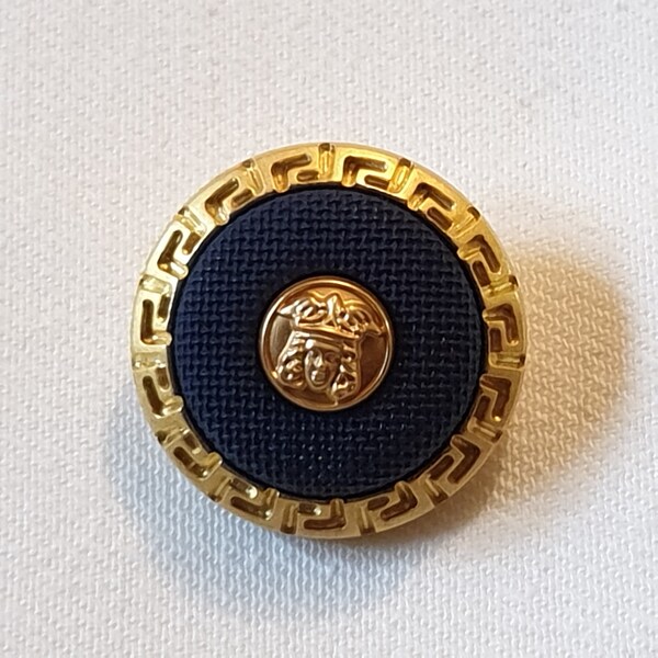 Knopf Dunkelblau Stoff Gold Farbiges Metall Wappen Wappen Button Dark Blue Fabric Gold Colored Metal Crest