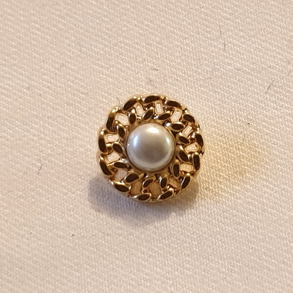 Knopf Klein Weiss Perle Plastik Goldrand Button Small White Pearl Plastic Gold Edge