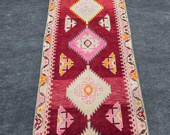 Antiker türkischer Wollteppich, Handgewebter Tribal Flur Teppich (60cm x 300cm)