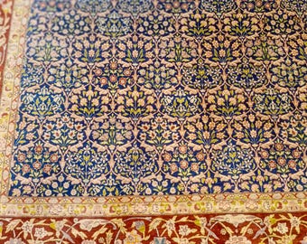 Authentic Hereke Silk Rug 5x8 | Hand-Knotted Turkish Blue Gold Medallion Carpet