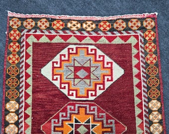 Vintage Persian-Style Herki Runner: Wool Hallway Rug, Tribal Geometric Design