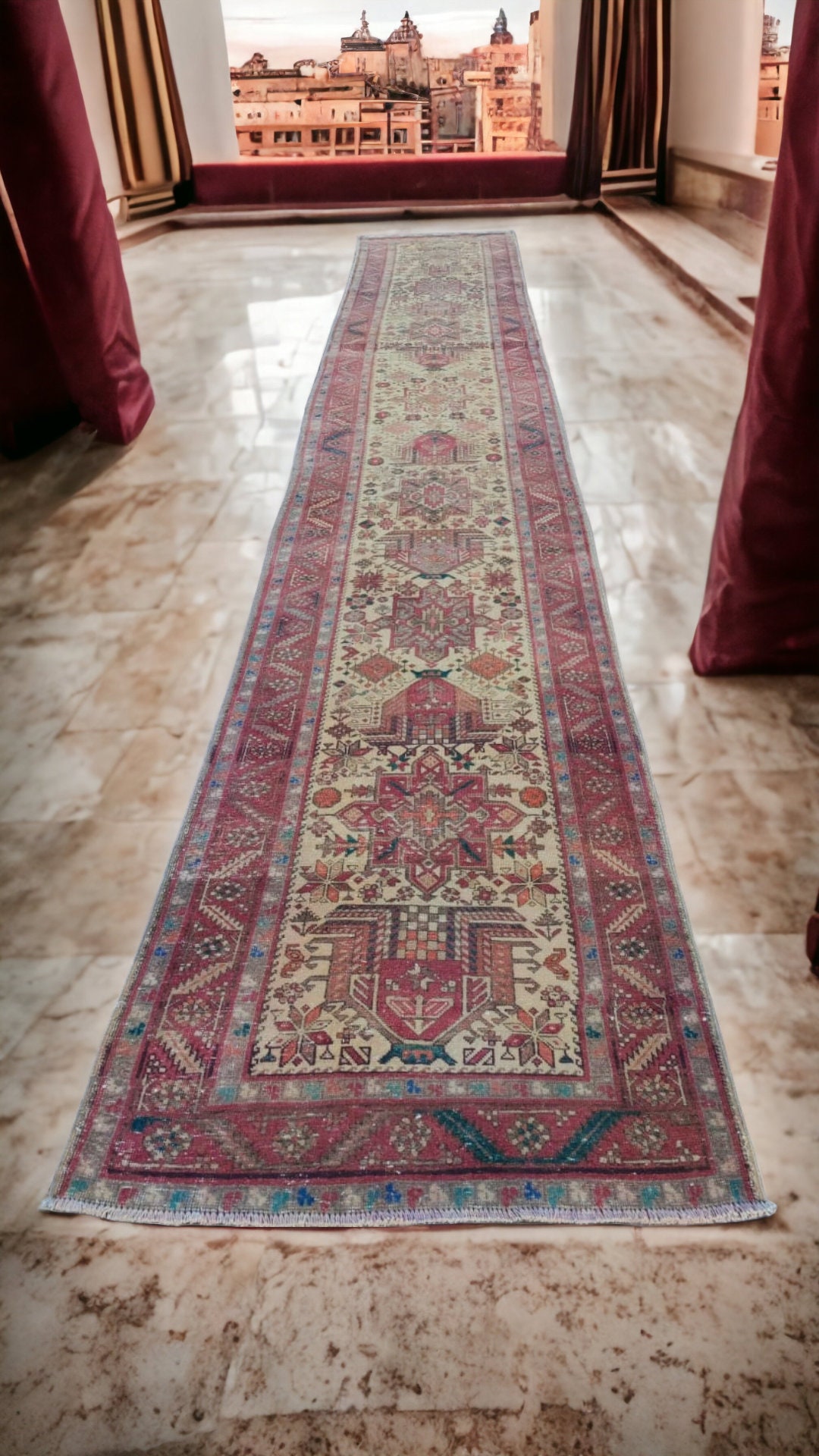 18' Extra White Long Runner Rug for Hall Rug Wool Stair Rug Runner 3x18