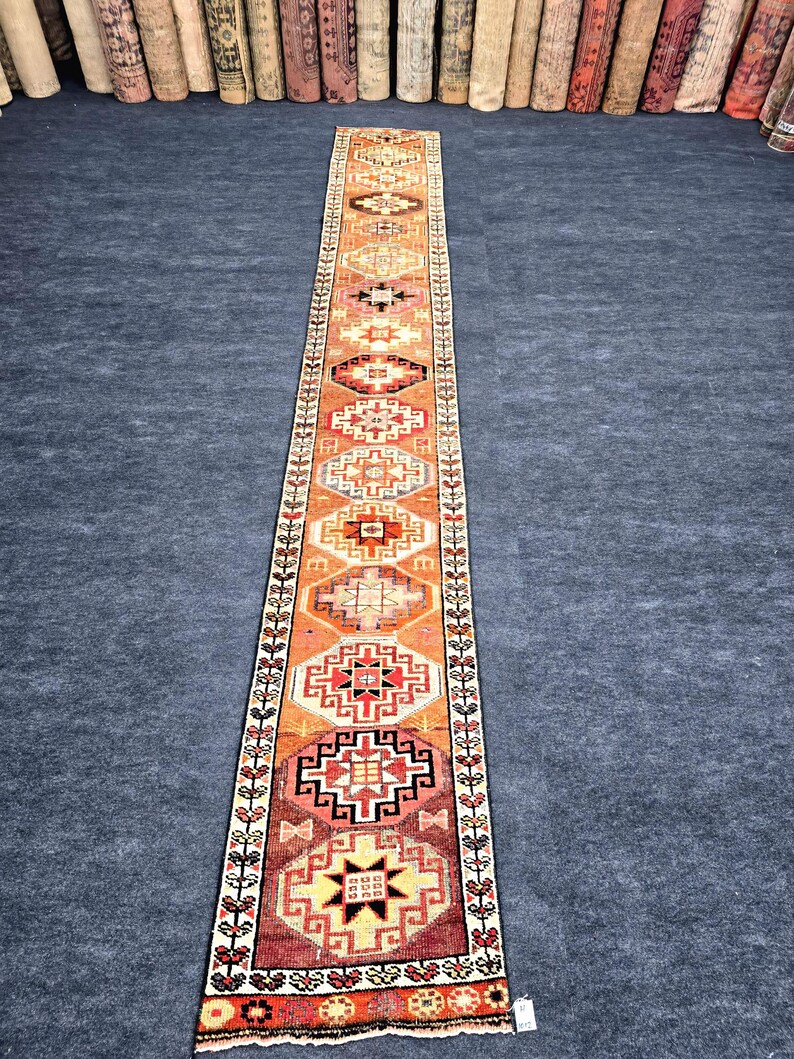 Antique Turkish Runner Rug, 2x15 FT, Handwoven Oushak Hallway Rug - Etsy