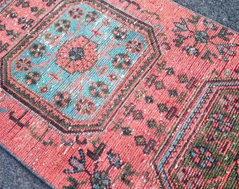 20 ft Vintage Turkish Wool Runner Rug: Light Red Hallway Stair Rug