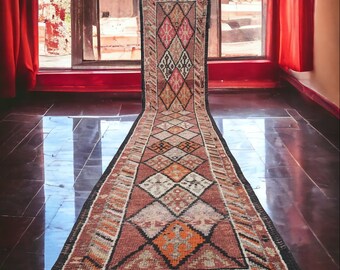 Handknotted Wool Runner Rug: 2x16 Brown Hallway Rug - Vintage Turkish Design
