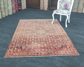 Vintage Turkish Wool Runner Rug: Muted Bohemian Area Rug (5 x 7.5 Ft)