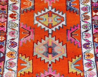 Tapete corredor turco vintage: tapete geométrico laranja extra longo de 4,57 m (15 pés) 2,7 x 14,7 pés.