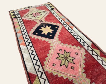 3x13 Vintage Heriz Runner Rug: Long Red Turkish Hallway Rug
