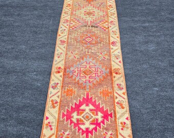 Vintage Wool Runner Rug: Tribal Geometric Hallway Rug, Boho Style