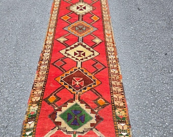 Vintage 60x30 Türkischer Teppichläufer - Roter Woll Teppich (60cm x 300cm)