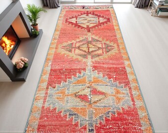 Vintage Turkish Wool Runner Rug: Handwoven Tribal Hallway Carpet (2x10.8 ft)