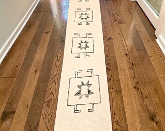 Extra Long Neutral Turkish Runner Rug 11 Ft Minimal Tribal Wool Hallway Rug 2x11