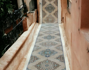 Handmade Wool Runner Rug: Cream Hallway Rug, 3'x22'