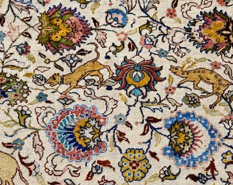 Vintage Silk Rug Handmade Turkish Carpet Oriental Ivory Floral Area Luxury Bedroom Living Room 7x10 Floor Covering Kayseri Textile Art Home