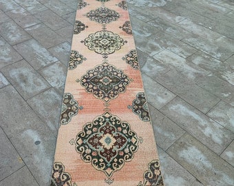 Handknotted Wool Runner Rug: 3x25 Light Pink Hallway Carpet