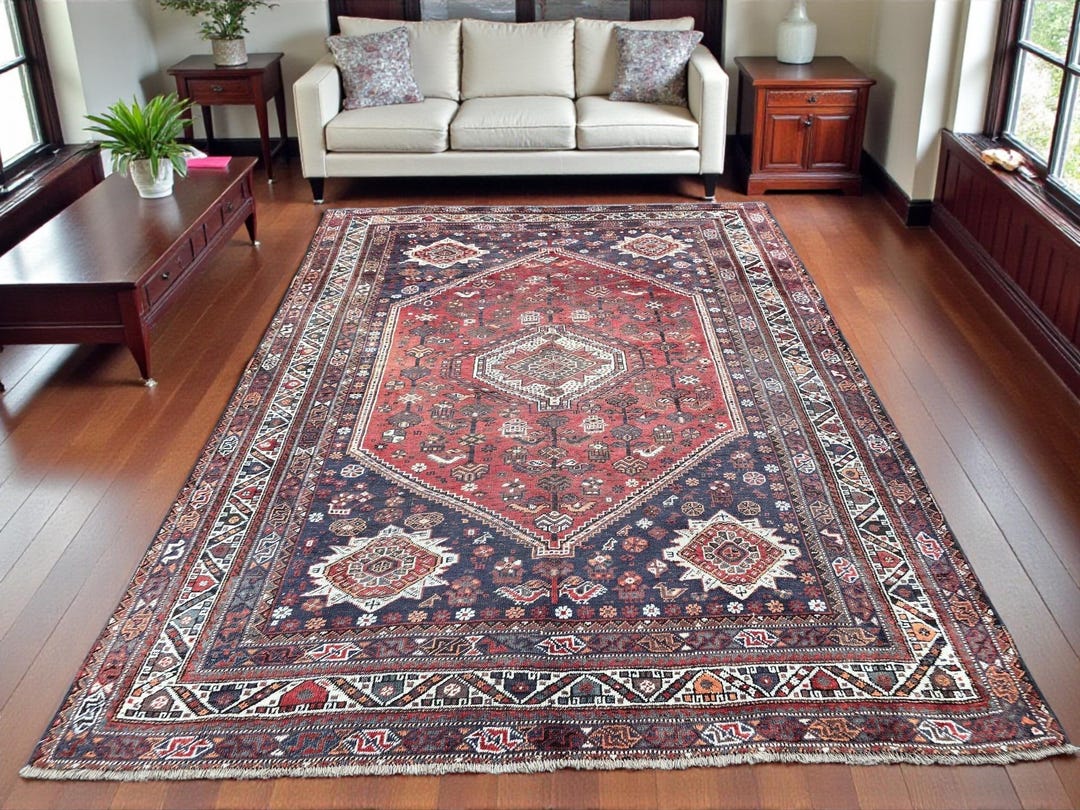 Vintage Shiraz-style Wool Rug 7x9 Dark Red Persian-style Runner ...