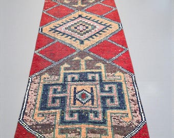 Antiker Tribal-Weinlese-Teppich-Teppich-2'11 "x 2'9" Handgewebter anatolischer Wollkordel-Läufer-schmaler ethnischer Teppich