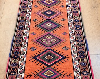 Türkischer Vintage Teppich Läufer - Handgemachter Teppich für den Flur / Flur / Eingangsbereich 100x200cm