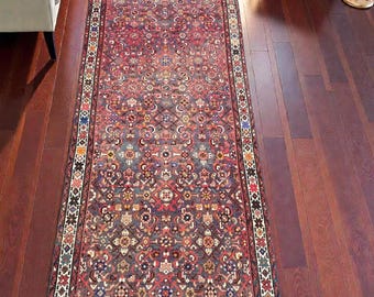Tapis de course turc vintage : 3 x 11, tapis de couloir d'Anatolie en laine rouge