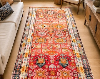 40 x 100 cm Vintage turkisk matta Antik anatolisk accentmatta, sliten korallrosa ullmatta, liten entrématta, handgjord dekoration