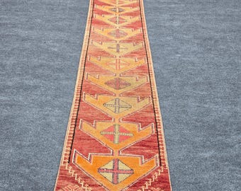 Handmade Anatolian Runner Rug: Vintage Turkish Wool, Boho Tribal Design (1'9" x 12'6")
