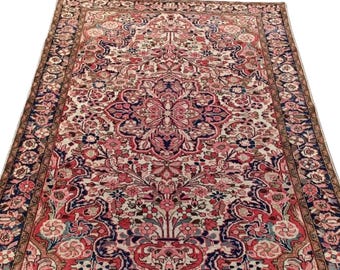 Vintage Hand-Knotted Wool Persian-Style Rug 5x7 – Floral Medallion Oriental Boho Decor