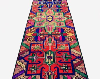 Tapete de corredor tribal de lã feito à mão – Tapete geométrico boho para corredor (68,5 cm x 34,5 cm)