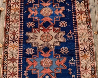 Antique Caucasian Shirvan Rug – Handwoven Wool Medallion Tribal Accent (3x4 ft)