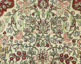 Authentic Hereke Silk Rug, Tree of Life Vase Design, 2.5x3.8 ft