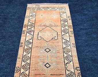 14 ft Long Runner Antique Herki Wool Rug: Brown Beige Tribal Hallway Carpet