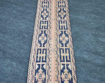 Turkish Runner Rug Vintage Wool Handknotted Carpet Narrow Hallway 2x20 Ft Turkish Tribal Design Bohemian Corridor Long Oushak Handmade
