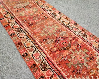 Handwoven Wool Runner Rug: 11' Vintage Turkish Oushak Hallway Decor