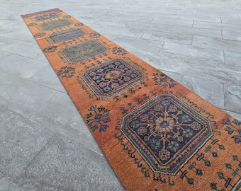 Extra Long Wool Runner Rug: 21 ft Vintage Turkish Hallway Rug