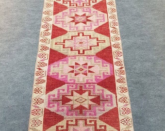 Tapete corredor vintage de lã turca: Tapete vibrante estilo boho para corredor ou escada (2,11 m x 0,76 m)