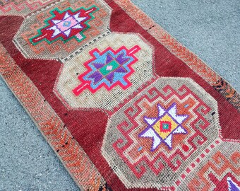 Vintage Handwoven Wool Runner Rug: 2x9 Ft Turkish Hallway Rug