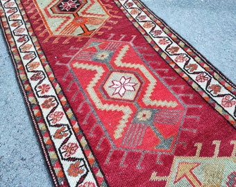Extra Long Turkish Wool Runner Rug: Vintage Hallway Rug (2'11" x 12'7")