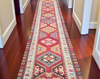 Antique Herki Tribal Runner Rug – Kurdish Wool Hallway Carpet, 2'9" x 12'2"