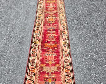 Extra Langer 12 Fuß Vintage Türkischer Teppichläufer Roter Tribal Flur Wollteppich 6x30cm