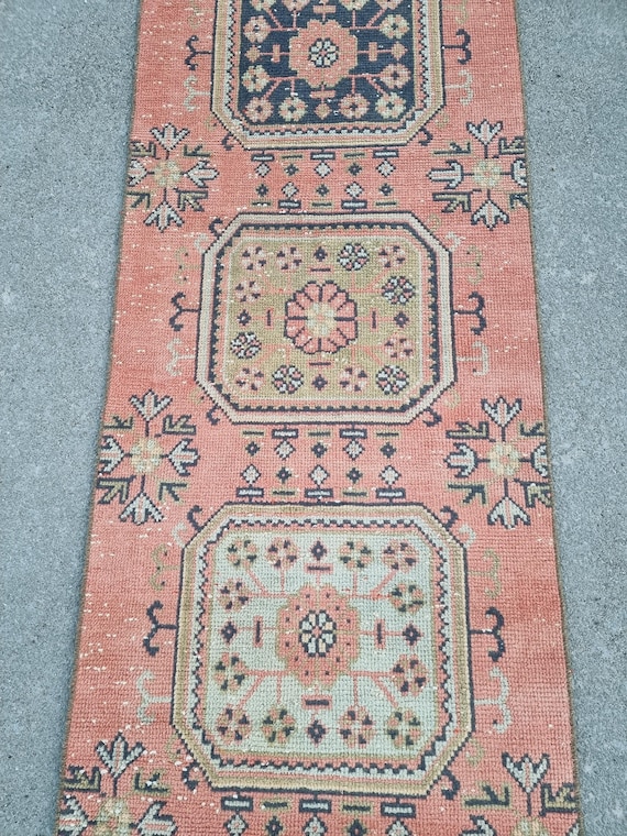 Vintage Turkish Runner Rug: 2'8" x 20'5", Geometric Boho Hallway Carpet