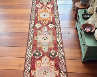 Vintage Herki Runner Rug: Handwoven Wool, Boho Hallway Carpet