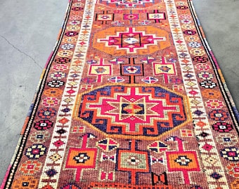 Extra Long 16 ft Vintage Turkish Runner Rug, Tribal Hallway Stair Carpet 3x16