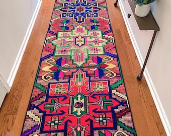 Hand-Knotted Wool Tribal Runner – Geometric Boho Hallway Carpet (2'3" x 11'4")