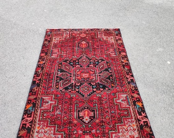 Vintage Roter Wollteppich im Heriz-Stil 100x150 Handgewebter Teppich Kleiner Bereich Akzent Teppich