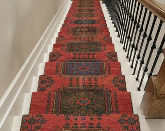 66 x 61 cm vintage turkisk löparmatta, 6,4 m extra lång röd ullmatta för hallen, 60 x 60 cm handgjord tribalmatta