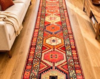 Extra Long Vintage Oushak Runner Rug 2'7" x 11'8" – Turkish Hallway Runner, Hand Knotted Wool Carpet, Tribal Entryway Decor