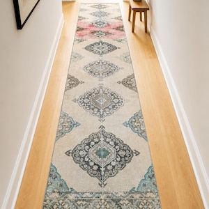 2'6" x 24'2" Extra Long Vintage Turkish Oushak Runner Rug, Beige Handwoven Wool Hallway Carpet, Antique Corridor Runner