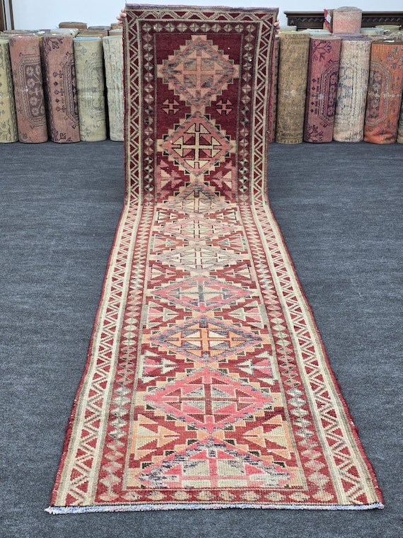 ヴィンテージ ハーキ ウール ランナーラグ：2'9